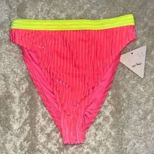 Dippin Daisys Neon Pink and Yellow High rise High cut bikini bottom NWT